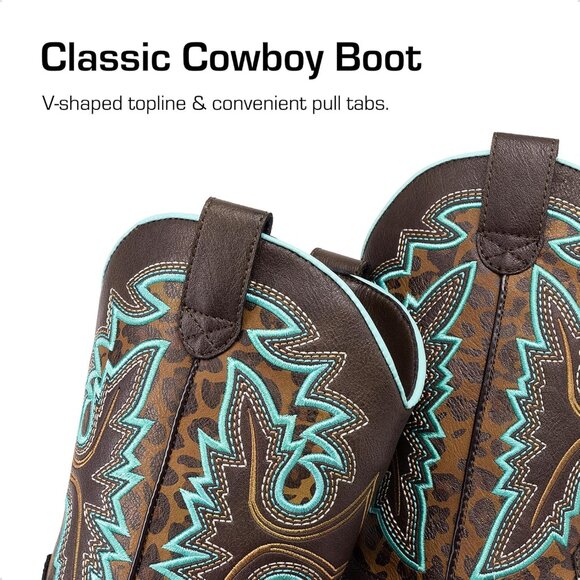 ⚡Girls Dark Brown Cowboy Boots Toddler Mid Calf Western Square Toe Riding Boot - Picture 2 of 6